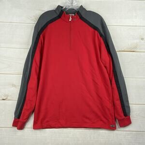Odlo Sweatshirt Mens L Red Gray Long Sleeve Running Performance Pullover 1/4 Zip
